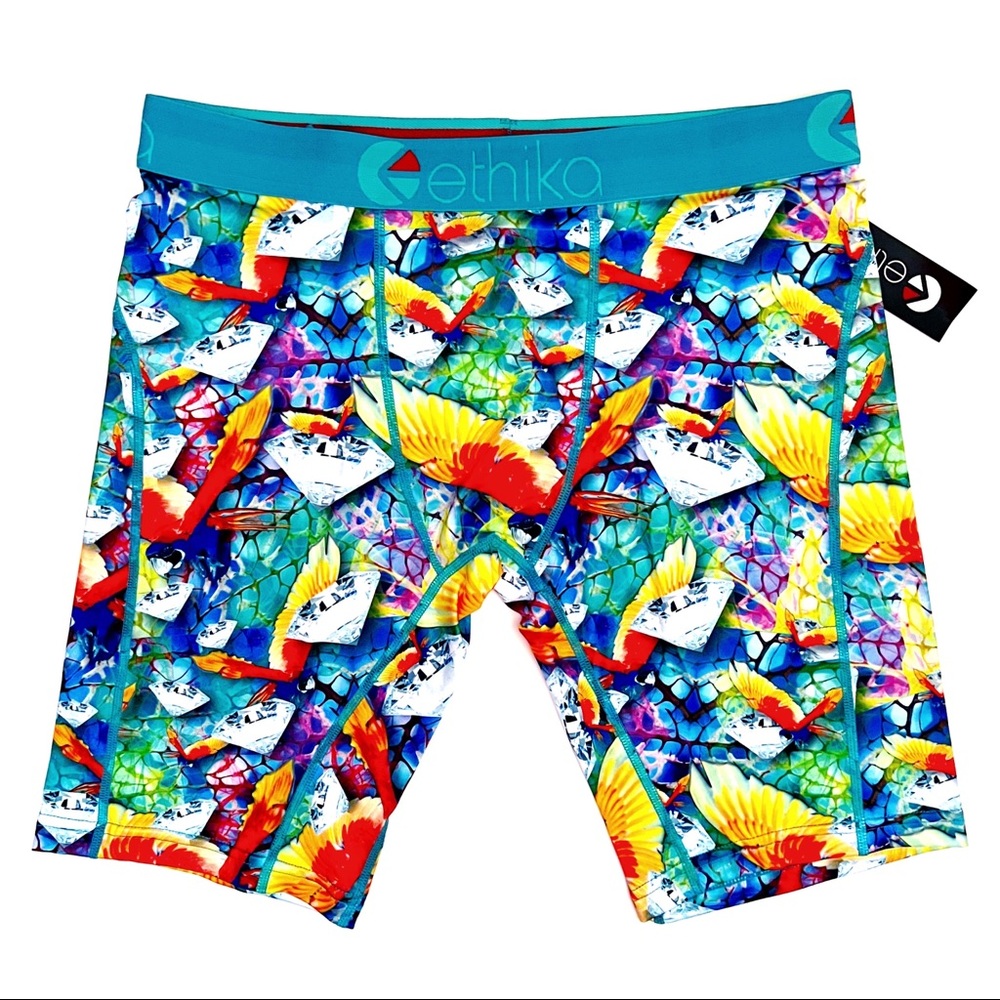 Ethika Boxer Briefs Mens Medium Underwear Tropical Parrot Diamonds Fun Gift
